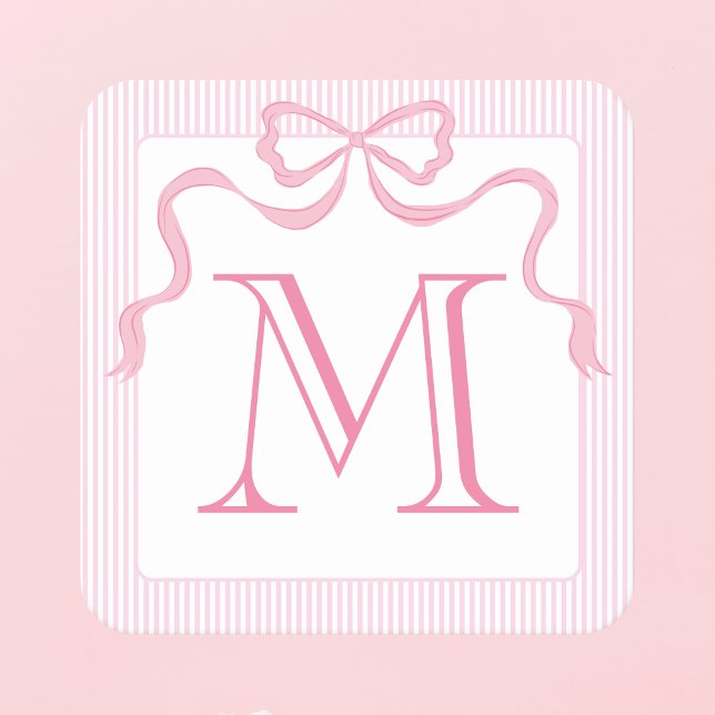 Dessous-de-verre Carré En Papier Bow rose monogramme, ruban personnalisé (Créateur téléchargé)