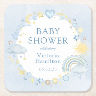 Dessous-de-verre Carré En Papier Boy Watercolor Baby shower arc-en-ciel