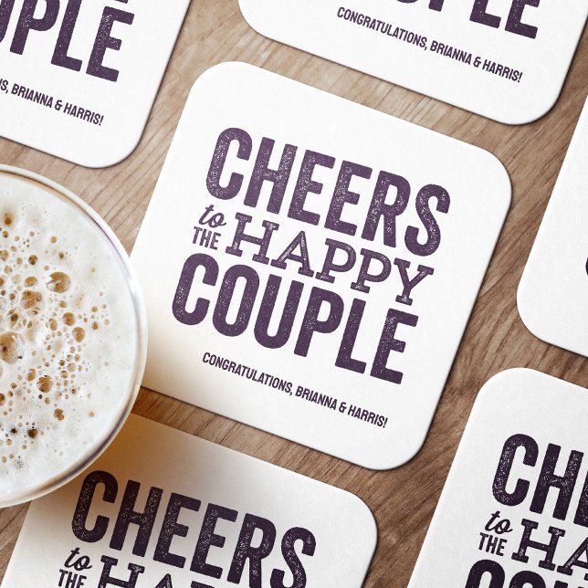 Dessous-de-verre Carré En Papier Bravo au heureux couple mariage violet (Créateur téléchargé)