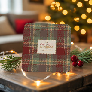 Dessous-de-verre Carré En Papier Brique rouge vert tartan de Noël ID1141A