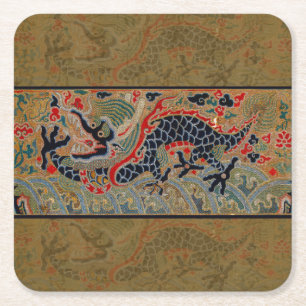 Dessous-de-verre Carré En Papier Broderie de soie de dragon chinois antique