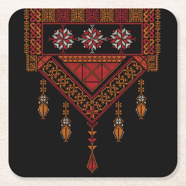 Dessous-de-verre Carré En Papier Broderie palestinienne de Tatreez | Art palestine (Devant)