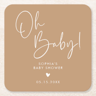 Dessous-de-verre Carré En Papier Brown Oh Baby Baby shower moderne Boho