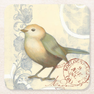 Dessous-de-verre Carré En Papier Bruant jaune et vert sur Arrière - plan Vintage