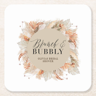 Dessous-de-verre Carré En Papier brunch et bubbly Bridal douche pampas herbe