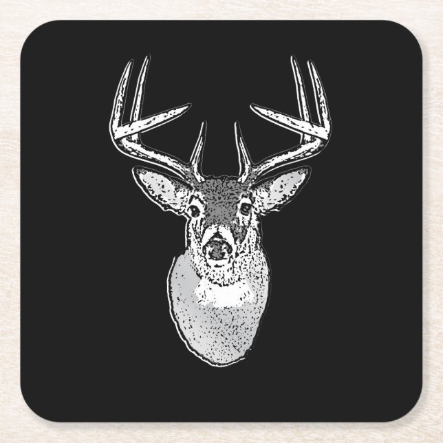 Dessous-de-verre Carré En Papier Buck on Black White Tail Deer (Devant)