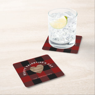 Dessous-de-verre Carré En Papier Buffalo Plaid Heart Valentines Day Personnalisé