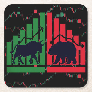 Dessous-de-verre Carré En Papier Bull vs Bear Trading Dessous de verre Stock marché