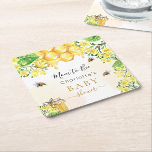 Dessous-de-verre Carré En Papier Bumble abeilles miel fleurons jaune Baby shower