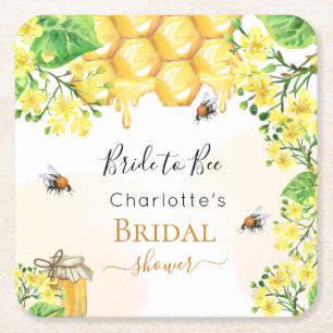 Dessous-de-verre Carré En Papier Bumble abeilles miel florales jaunes Fête des mari