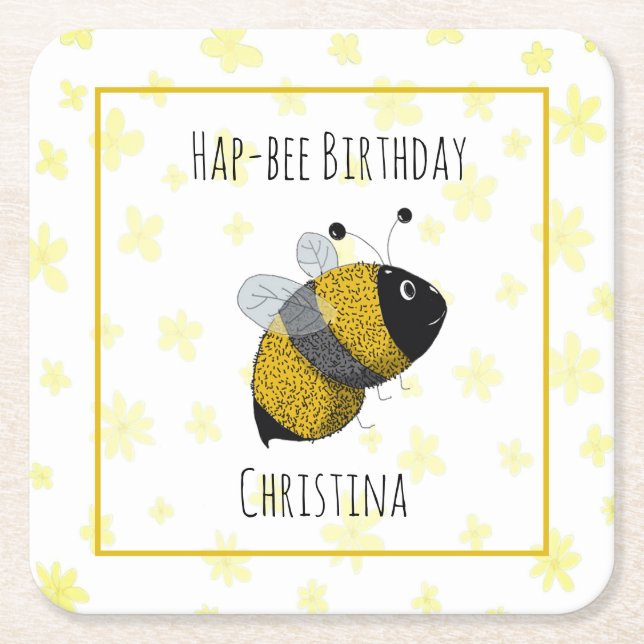 Dessous-de-verre Carré En Papier Bumblebee mignonne Jaune et Noir | Anniversaire de (Devant)