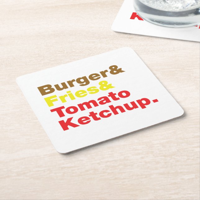 Dessous-de-verre Carré En Papier Burger & Fries & Tomato Ketchup. (Incliné)