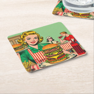 Dessous-de-verre Carré En Papier Burger Retro