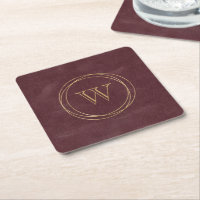Burgundy Faux Cuir Monogramme Cercles Dorés