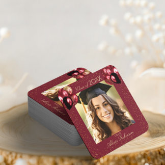 Dessous-de-verre Carré En Papier Burgundy Gold Glitter Graduation Party Photo 
