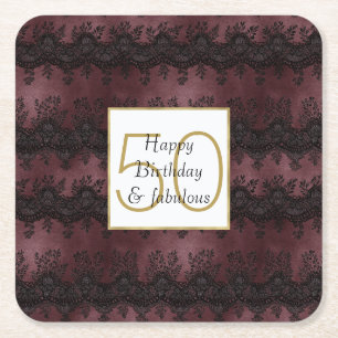 Dessous-de-verre Carré En Papier Burgundy Rouge Black Lace 50 et Fabuleux
