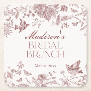 Dessous-de-verre Carré En Papier Burgundy Toile Jouy Vintage Floral Bridal Brunch