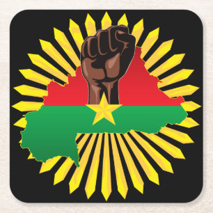 Dessous-de-verre Carré En Papier Burkina Faso Carte, drapeau et première révolution