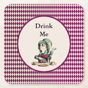 Dessous-de-verre Carré En Papier Buvez moi Mad Hatter Alice au pays des merveilles