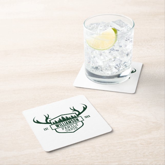 Dessous-de-verre Carré En Papier Cabine de forêt personnalisé (En situation)