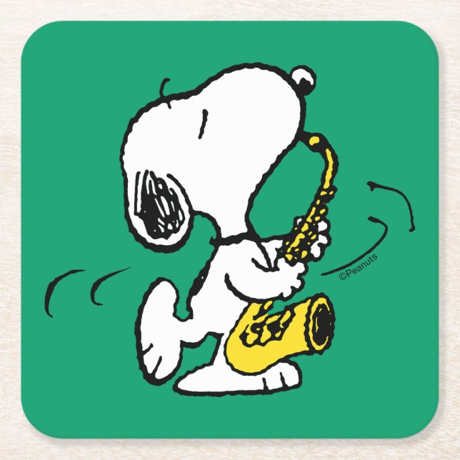 Dessous-de-verre Carré En Papier cacahuètes | Lecteur Snoopy Saxophone (Devant)