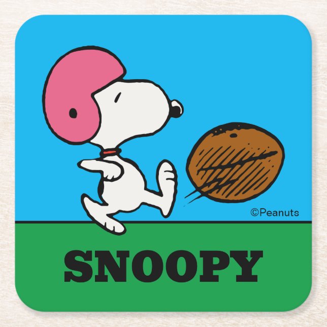 Dessous-de-verre Carré En Papier cacahuètes | Snoopy Football Kicker (Devant)