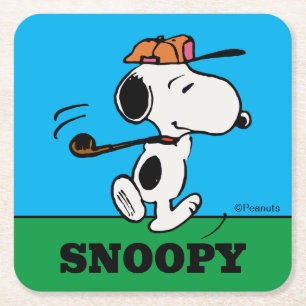 Dessous-de-verre Carré En Papier cacahuètes   Snoopy Golf Swing