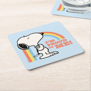 Dessous-de-verre Carré En Papier cacahuètes   Snoopy Je suis fier de moi