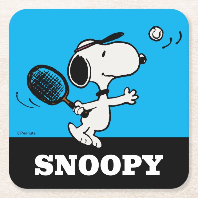 Dessous-de-verre Carré En Papier cacahuètes | Snoopy Joue Au Tennis (Devant)
