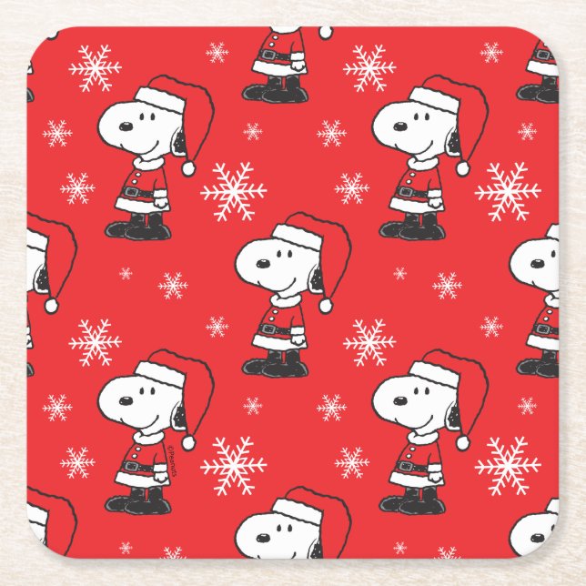 Dessous-de-verre Carré En Papier cacahuètes | Snoopy Santa Claus (Devant)