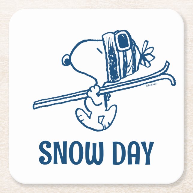 Dessous-de-verre Carré En Papier cacahuètes | Snoopy Ski Trip (Devant)