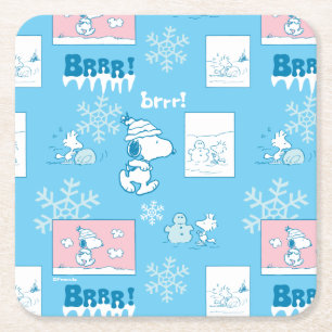 Dessous-de-verre Carré En Papier cacahuètes   Snoopy Snow Day Motif