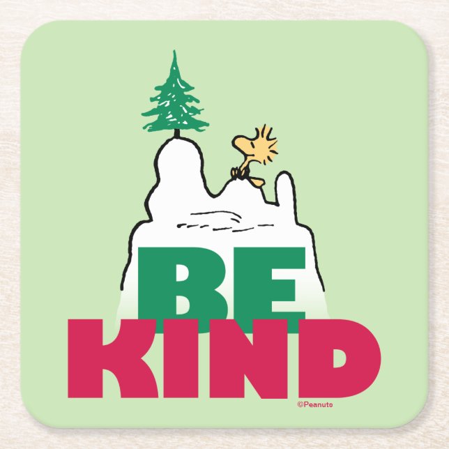 Dessous-de-verre Carré En Papier cacahuètes | Snoopy & Woodstock Be Kind (Devant)
