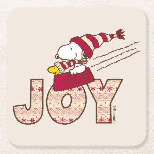 Dessous-de-verre Carré En Papier cacahuètes   Snoopy & Woodstock Joy Sled Ride
