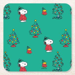 Dessous-de-verre Carré En Papier cacahuètes   Snoopy & Woodstock Motif de Noël