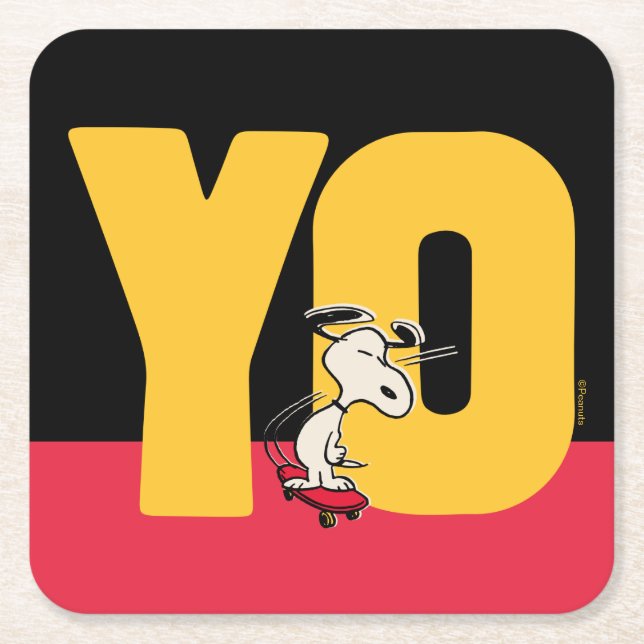 Dessous-de-verre Carré En Papier cacahuètes | Snoopy YO Skateboard (Devant)