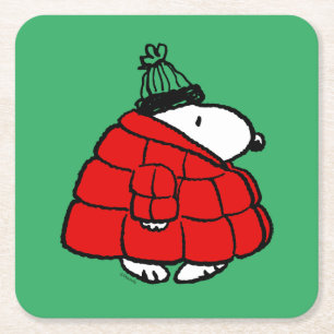 Dessous-de-verre Carré En Papier cacahuètes   Veste Snoopy Red Puffer
