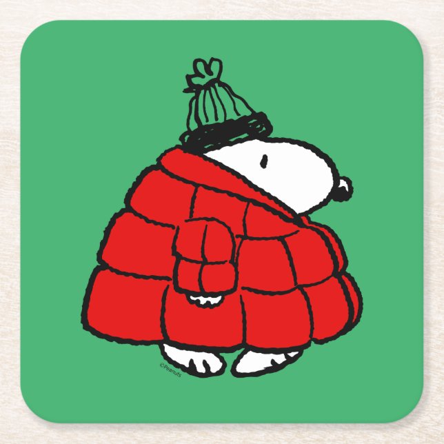 Dessous-de-verre Carré En Papier cacahuètes | Veste Snoopy Red Puffer (Devant)
