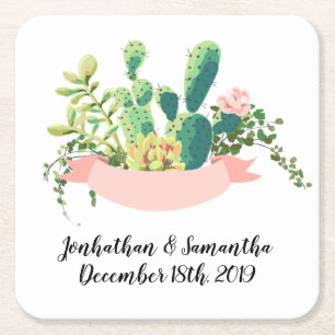Dessous-de-verre Carré En Papier Cactus Bohême Cactus Succulents Dessert