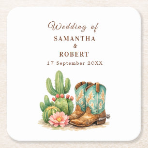 Dessous-de-verre Carré En Papier Cactus désert Arizona Cactées Mariage Cowboy 
