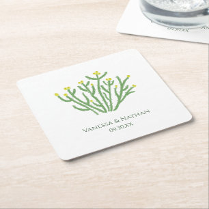 Dessous-de-verre Carré En Papier Cactus Fleur Jaune Cholla Cocktail Mariage
