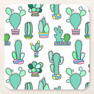 Dessous-de-verre Carré En Papier Cactus vert en bon état et motif succulent de