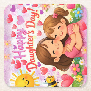 DESSOUS-DE-VERRE CARRÉ EN PAPIER CADEAU COLORÉ D'AMOUR MODERNE POUR FILLE