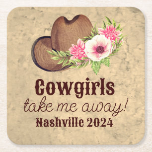 Dessous-de-verre Carré En Papier Cadeau de Bachelorette Cowgirl Fleurs Rustiques Ro