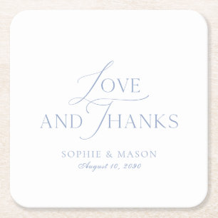 Dessous-de-verre Carré En Papier Cadeau de mariage amour et remerciements bleu pous