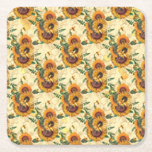 Dessous-de-verre Carré En Papier Cadeaux de tournesol   Tournée de tournesol entour