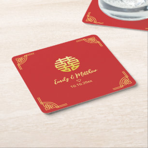 Dessous-de-verre Carré En Papier Cadre double xi doré pour mariage chinois