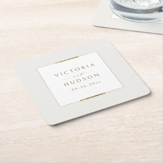 Dessous-de-verre Carré En Papier Cadre Elégance Simple Moderne Classique Mariage (Incliné)