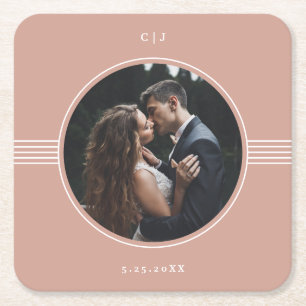 Dessous-de-verre Carré En Papier Cadre élégant   Mariage photo en terre cuite