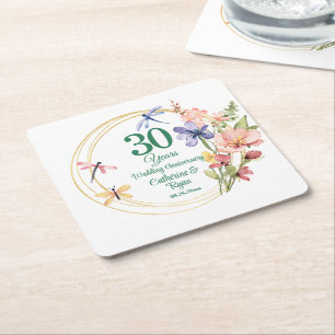 Dessous-de-verre Carré En Papier Cadre en or pour le 30ème anniversaire de mariage